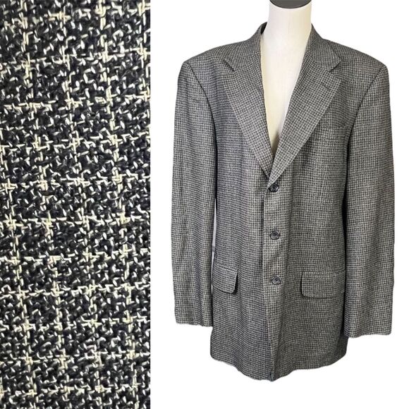 Oscar De La Renta Menswear Silk and Wool Blend Tweed Print Blazer 3 Button 42L - Picture 1 of 11